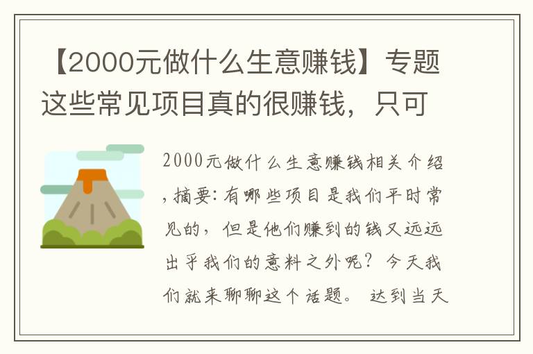 【2000元做什么生意赚钱】专题这些常见项目真的很赚钱，只可惜了解的人不多，速来看