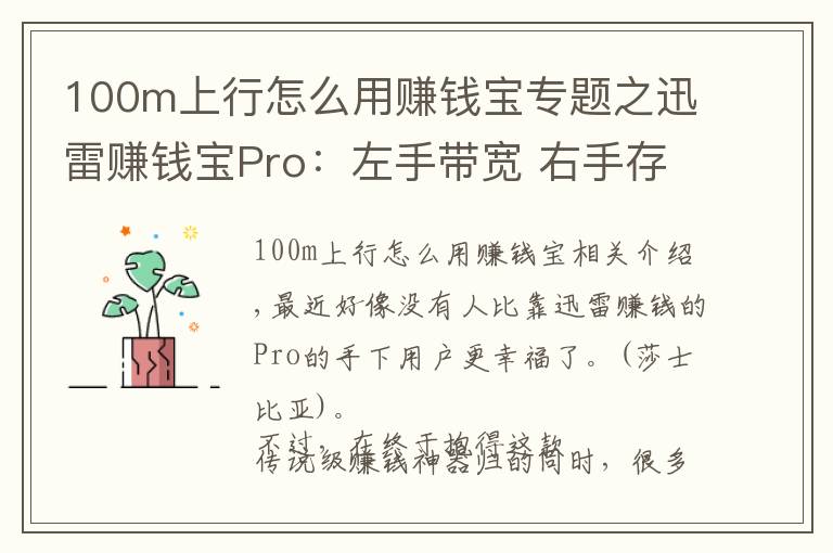 100m上行怎么用赚钱宝专题之迅雷赚钱宝Pro：左手带宽 右手存储 物尽其用玩得赚！