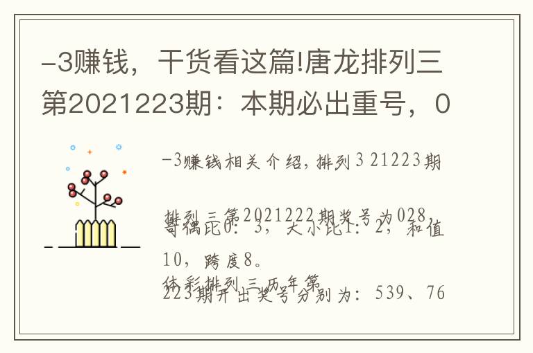 -3赚钱,干货看这篇!唐龙排列三第2021223期:本期必出重号,02两码继续赚钱