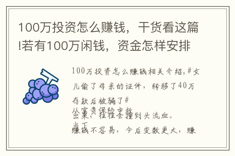 100万投资怎么赚钱,干货看这篇!若有100万闲钱,资金怎样安排才会万无一失