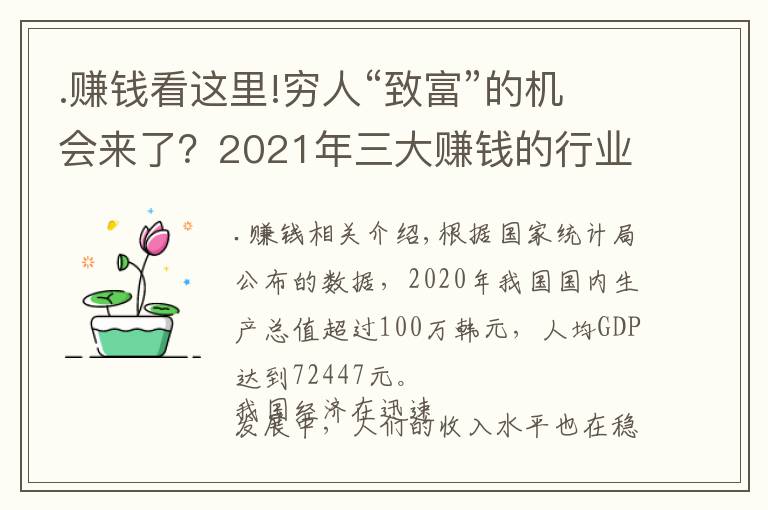 .赚钱看这里!穷人“致富”的机会来了？2021年三大赚钱的行业