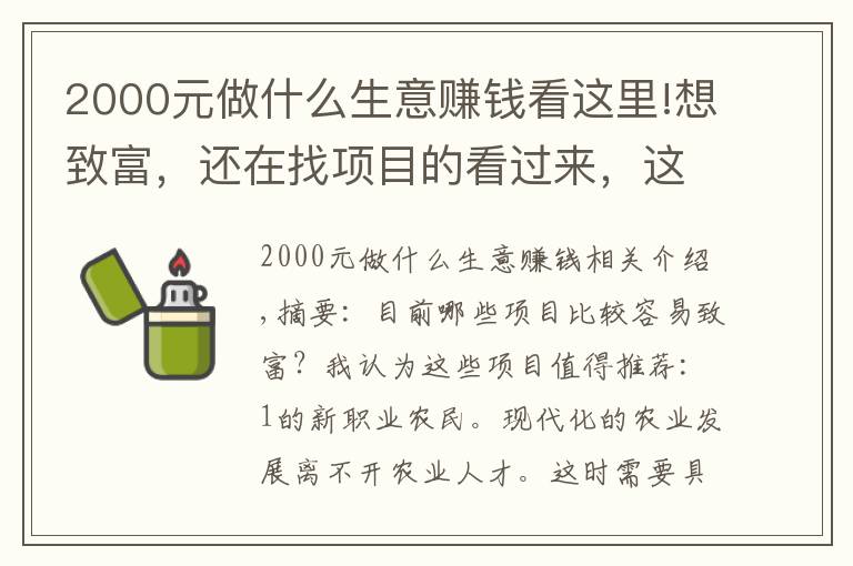 2000元做什么生意赚钱看这里!想致富，还在找项目的看过来，这几个项目很适合你