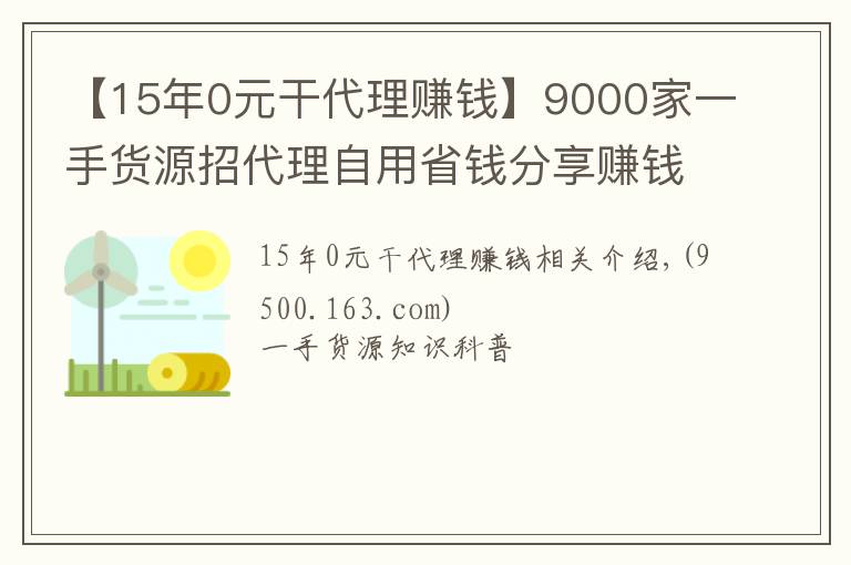 【15年0元干代理赚钱】9000家一手货源招代理自用省钱分享赚钱一件代发无需囤货