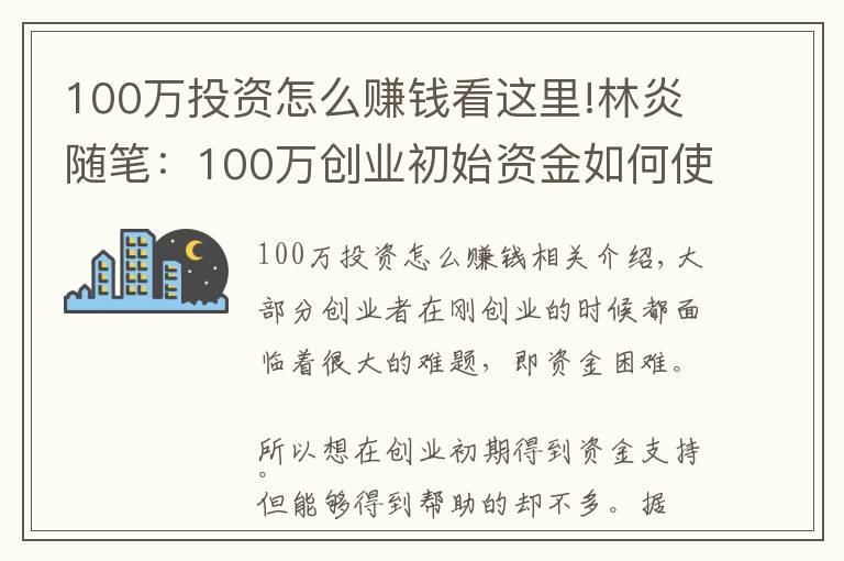 100万投资怎么赚钱看这里!林炎随笔:100万创业初始资金如何使用?