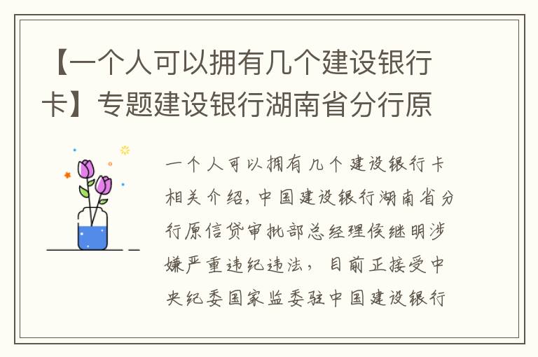 【一个人可以拥有几个建设银行卡】专题建设银行湖南省分行原信贷审批部总经理侯继明接受审查调查