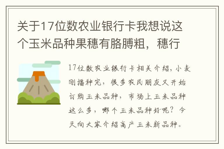 关于17位数农业银行卡我想说这个玉米品种果穗有胳膊粗，穗行数可达26行，适合哪里种植