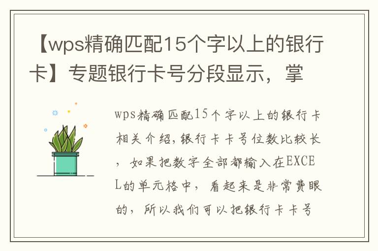 【wps精确匹配15个字以上的银行卡】专题银行卡号分段显示,掌握这两种方法和技巧让别人刮目相看