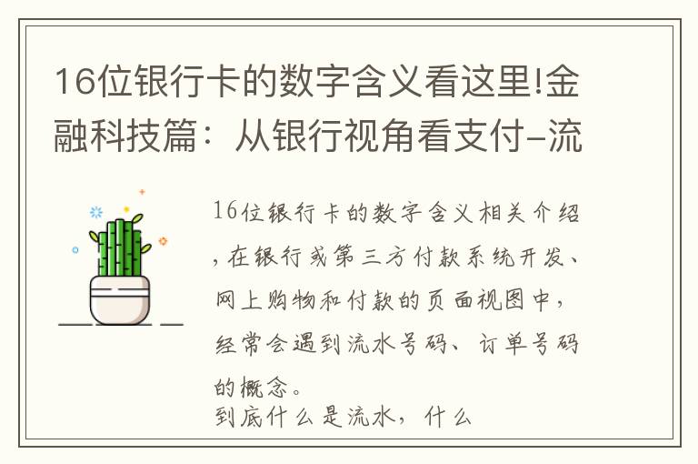 16位银行卡的数字含义看这里!金融科技篇：从银行视角看支付-流水号与订单号的本质是什么？