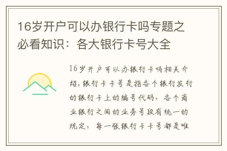 16岁开户可以办银行卡吗专题之必看知识:各大银行卡号大全