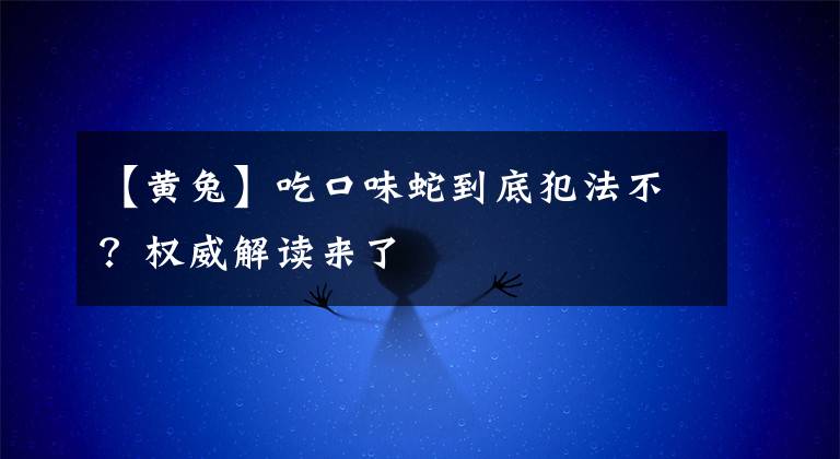 【黄兔】吃口味蛇到底犯法不？权威解读来了