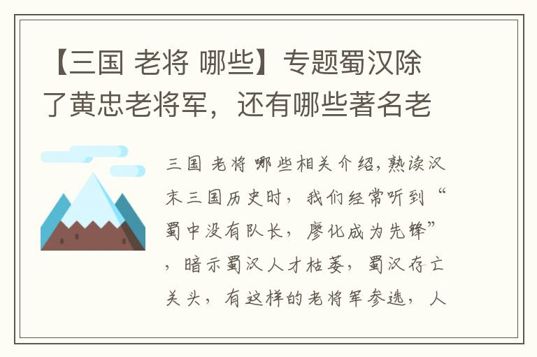 【三国 老将 哪些】专题蜀汉除了黄忠老将军,还有哪些著名老将?