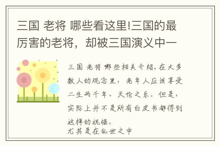 三国 老将 哪些看这里!三国的最厉害的老将，却被三国演义中一带而过