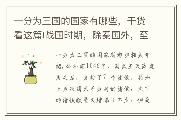 一分为三国的国家有哪些,干货看这篇!战国时期,除秦国外,至少还有4个国家,有实力统一天下