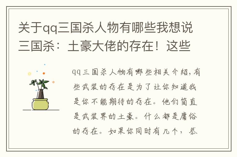 关于qq三国杀人物有哪些我想说三国杀：土豪大佬的存在！这些武将拥有一个就很帅气了