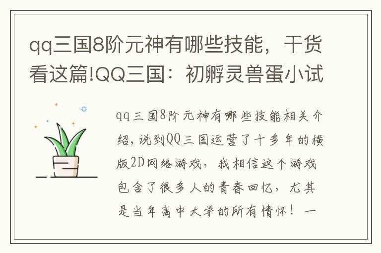qq三国8阶元神有哪些技能，干货看这篇!QQ三国：初孵灵兽蛋小试牛刀！没想到蹦了个地品出来