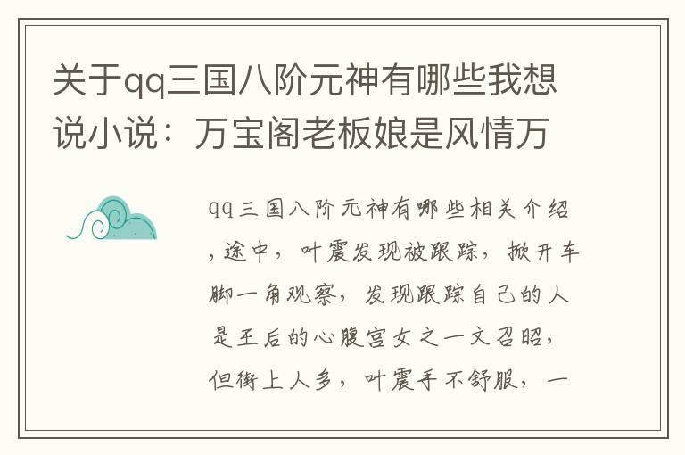 关于qq三国八阶元神有哪些我想说小说:万宝阁老板娘是风情万种的美女,一把锈剑是绝世神兵