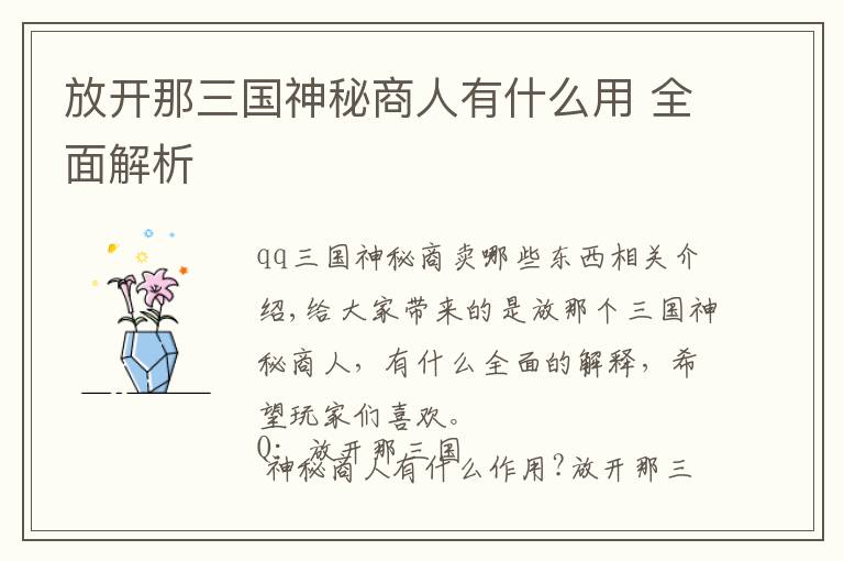 放开那三国神秘商人有什么用 全面解析