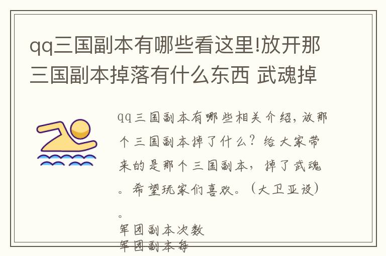 qq三国副本有哪些看这里!放开那三国副本掉落有什么东西 武魂掉落
