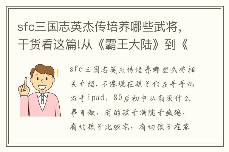 sfc三国志英杰传培养哪些武将，干货看这篇!从《霸王大陆》到《全战三国》，这中间，我读了17遍《三国演义》
