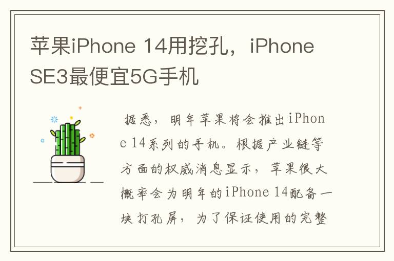 苹果iPhone 14用挖孔,iPhone SE3最便宜5G手机