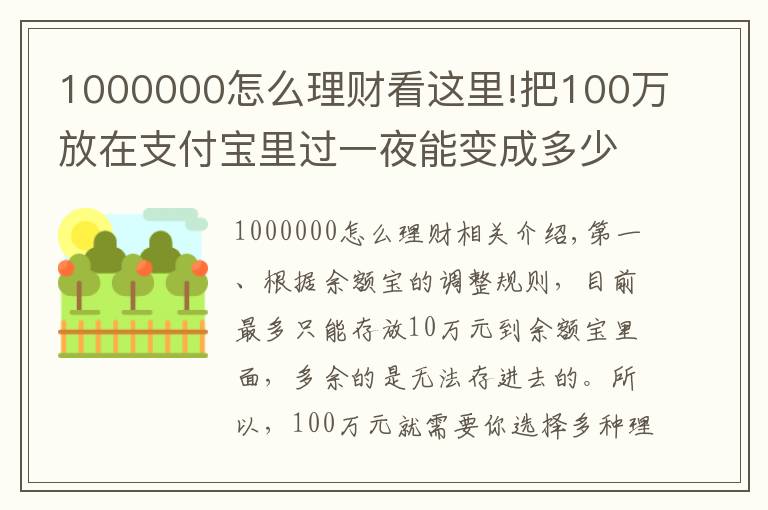 1000000怎么理财看这里!把100万放在支付宝里过一夜能变成多少?