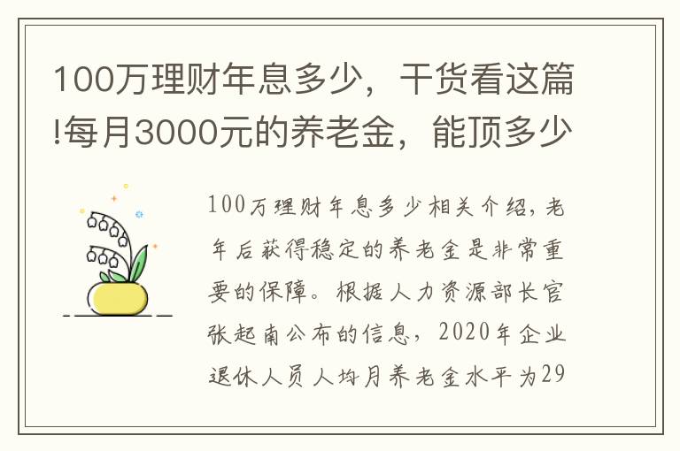 100万理财年息多少,干货看这篇!每月3000元的养老金,能顶多少钱的存款呢?值不值100万?