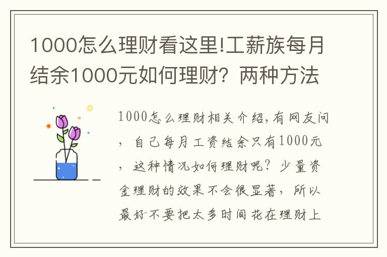 1000怎么理财看这里!工薪族每月结余1000元如何理财？两种方法随便选