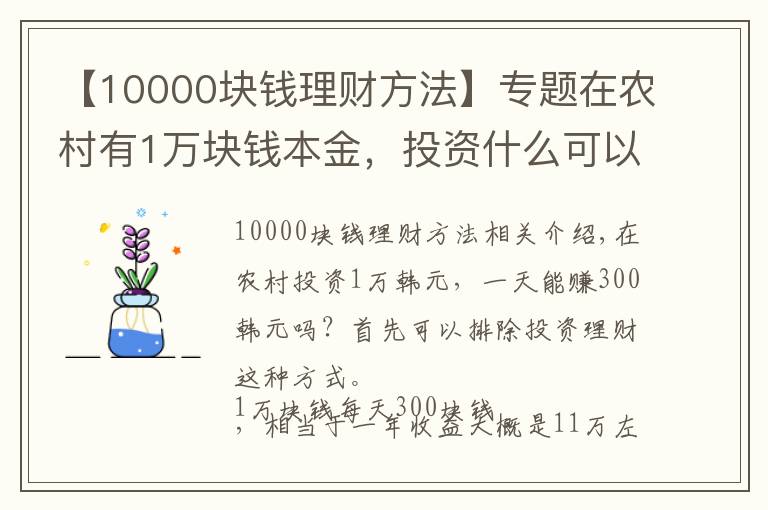 【10000块钱理财方法】专题在农村有1万块钱本金,投资什么可以做到日收入300元?