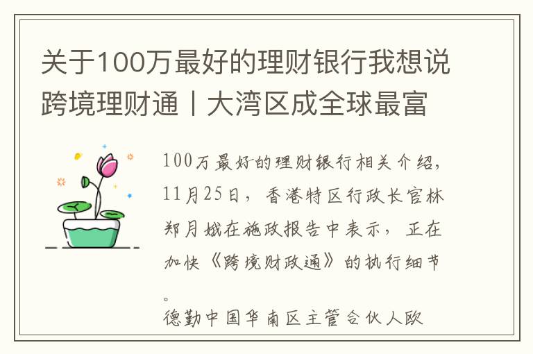 关于100万最好的理财银行我想说跨境理财通丨大湾区成全球最富地区 理财通启动后16家银行将拔得头筹?