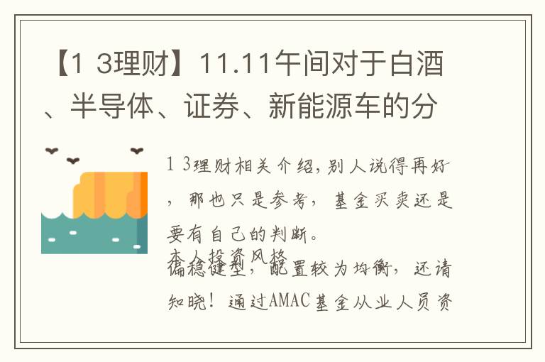 【1 3理财】11.11午间对于白酒、半导体、证券、新能源车的分析及建议