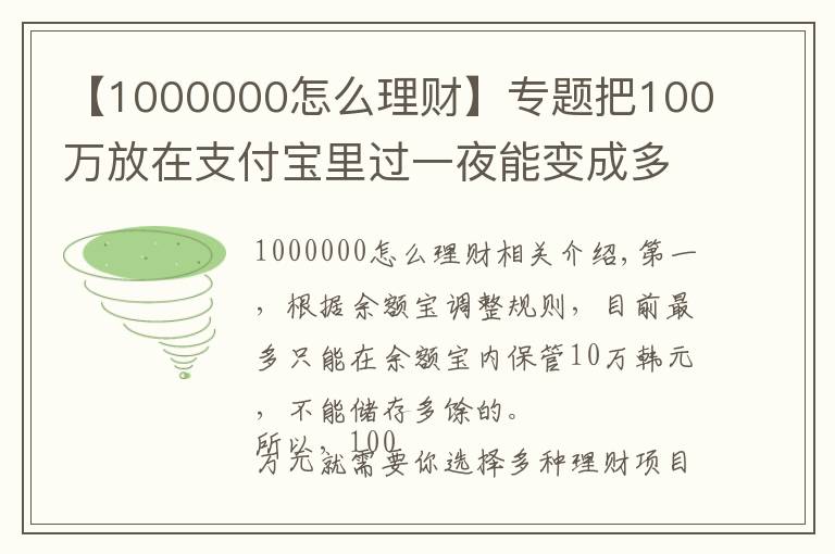 【1000000怎么理财】专题把100万放在支付宝里过一夜能变成多少?
