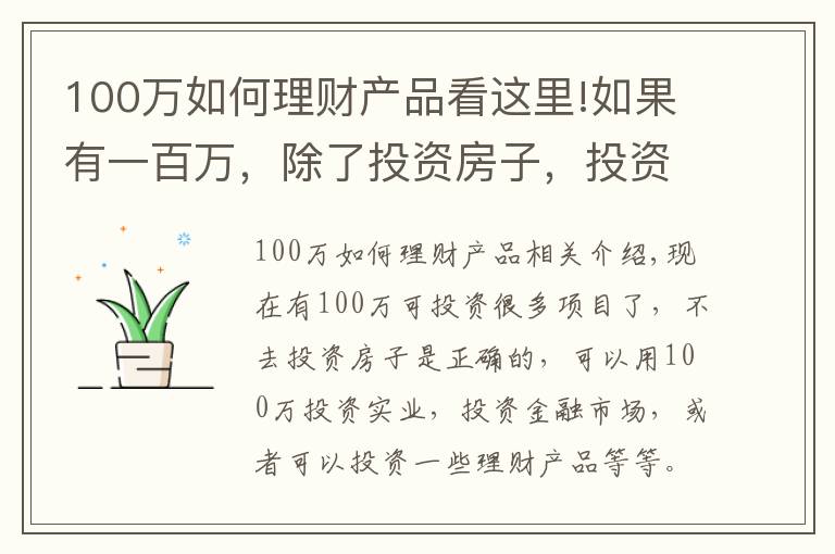 100万如何理财产品看这里!如果有一百万，除了投资房子，投资什么是最好的？