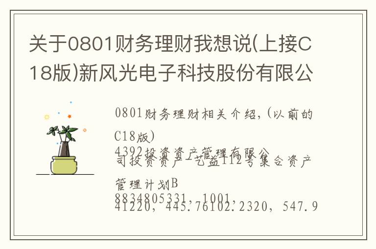 关于0801财务理财我想说(上接C18版)新风光电子科技股份有限公司首次公开发行股票并在科创板上市网下初步配售结果及网上中签结果公告(下转C20版)