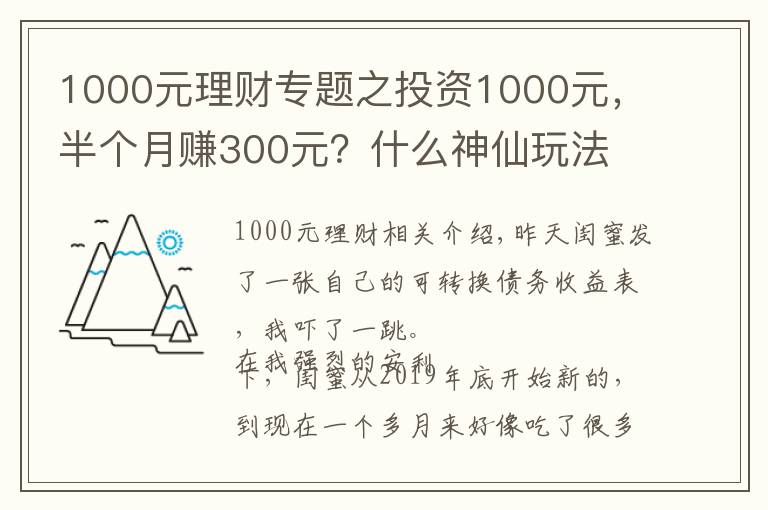 1000元理财专题之投资1000元,半个月赚300元?什么神仙玩法