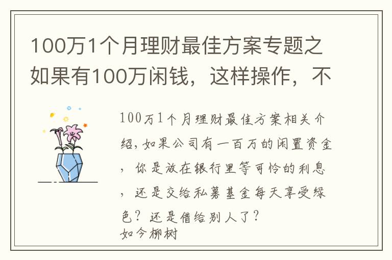 100万1个月理财最佳方案专题之如果有100万闲钱,这样操作,不仅稳赚收益还高