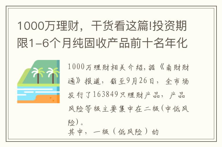1000万理财，干货看这篇!投资期限1-6个月纯固收产品前十名年化收益均超4%，兴银理财包揽冠亚军丨机警理财日报（9月28日）