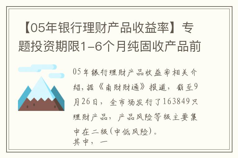 【05年银行理财产品收益率】专题投资期限1-6个月纯固收产品前十名年化收益均超4%，兴银理财包揽冠亚军丨机警理财日报（9月28日）