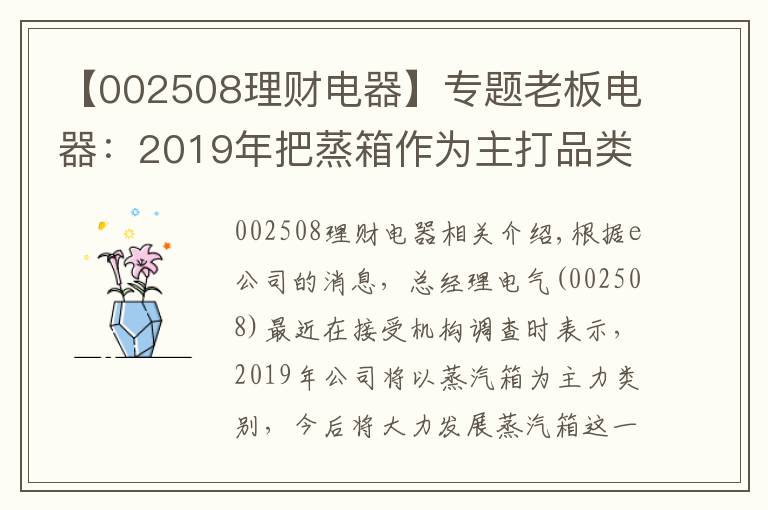 【002508理财电器】专题老板电器：2019年把蒸箱作为主打品类