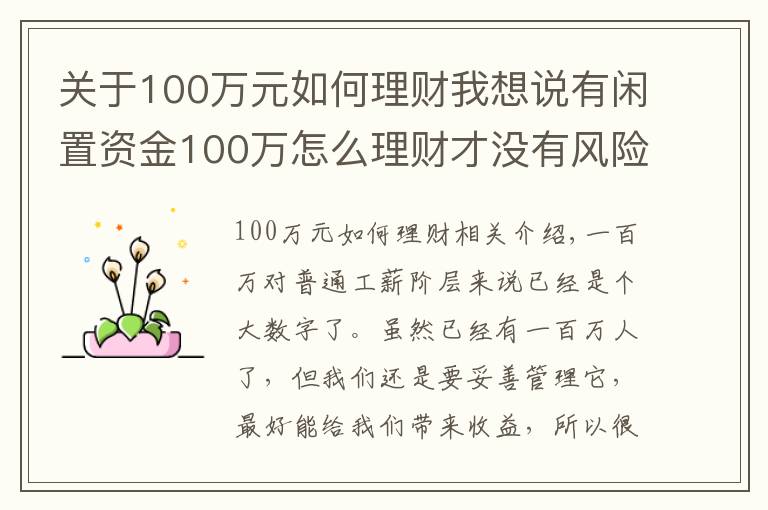 关于100万元如何理财我想说有闲置资金100万怎么理财才没有风险？
