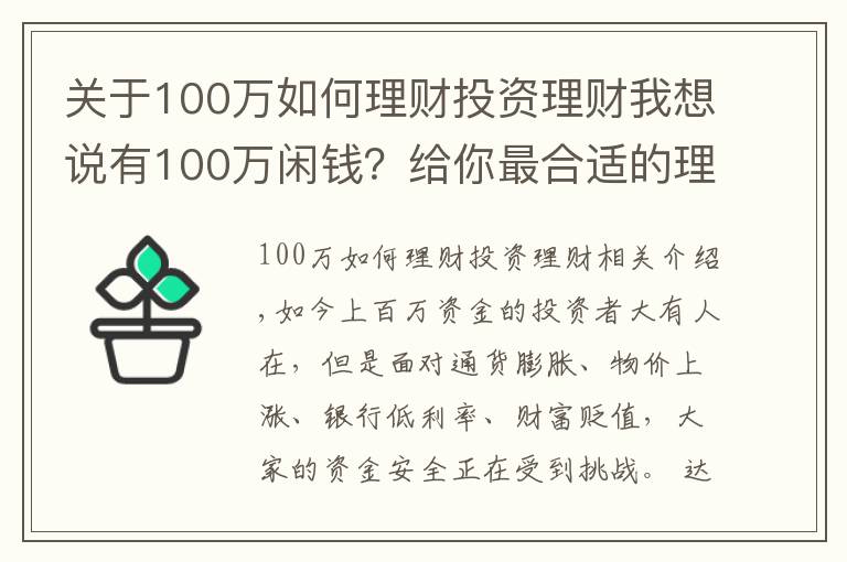 关于100万如何理财投资理财我想说有100万闲钱？给你最合适的理财方案！