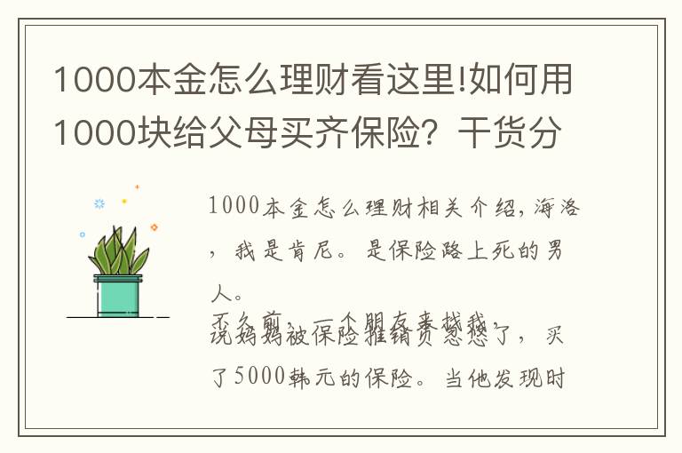 1000本金怎么理财看这里!如何用1000块给父母买齐保险?干货分享