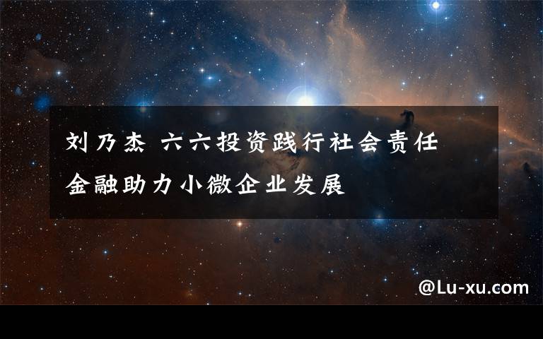 刘乃杰 六六投资践行社会责任 金融助力小微企业发展