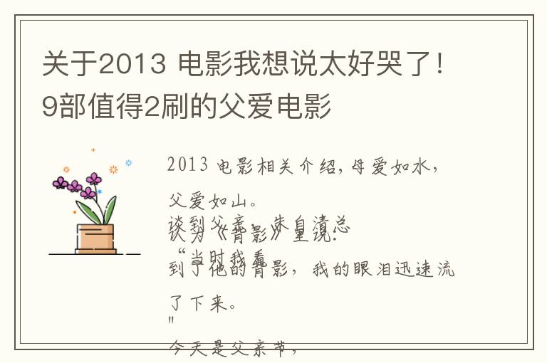 关于2013 电影我想说太好哭了!9部值得2刷的父爱电影