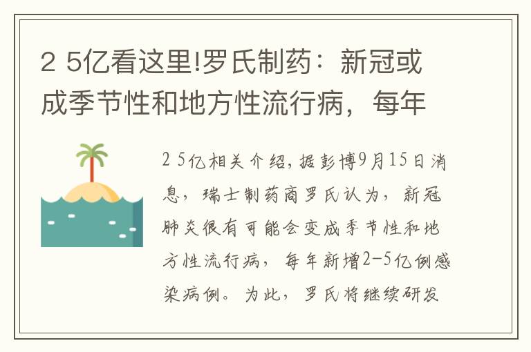 2 5亿看这里!罗氏制药:新冠或成季节性和地方性流行病,每年新增2-5亿例病例