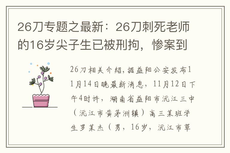 26刀专题之最新:26刀刺死老师的16岁尖子生已被刑拘,惨案到底怎么发生的?