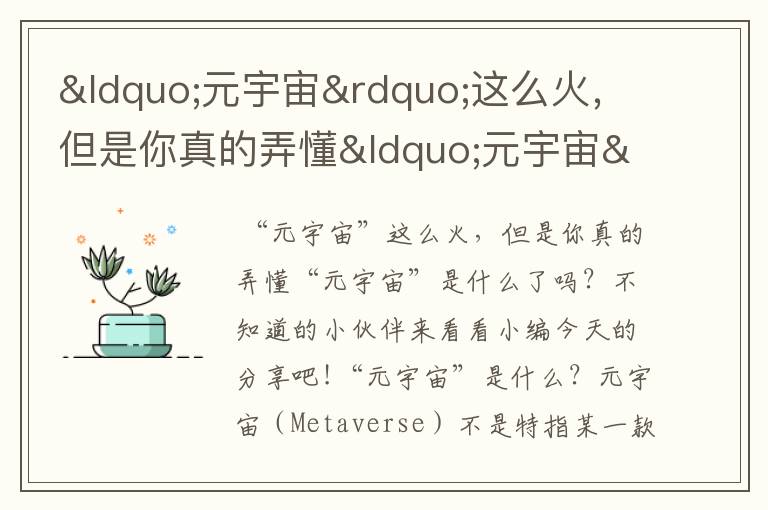 “元宇宙”这么火,但是你真的弄懂“元宇宙”是什么了吗?