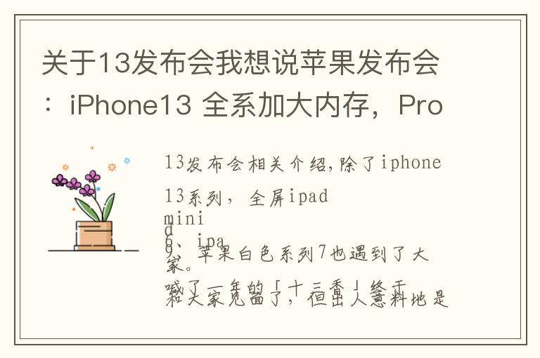 关于13发布会我想说苹果发布会:iPhone13 全系加大内存,Pro 独享高刷,价格真十三香