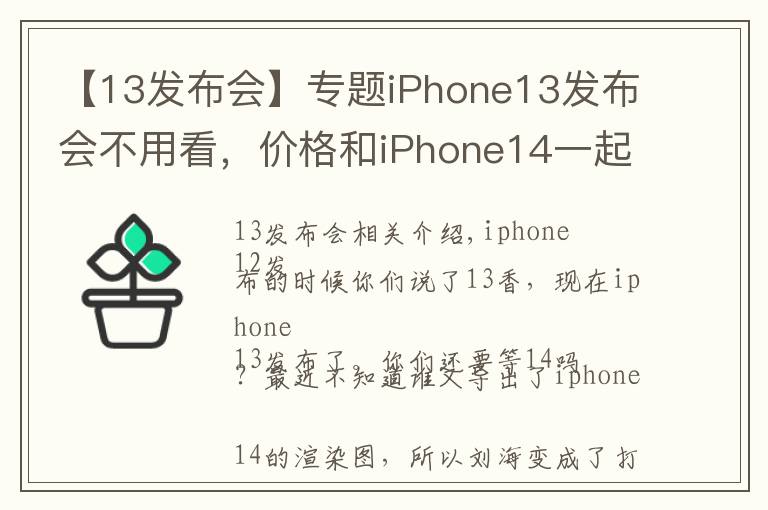 【13发布会】专题iPhone13发布会不用看,价格和iPhone14一起曝光了?