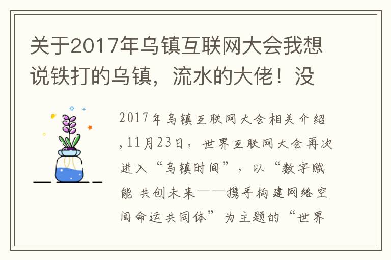 关于2017年乌镇互联网大会我想说铁打的乌镇,流水的大佬!没有了高调的饭局,互联网大会在干啥