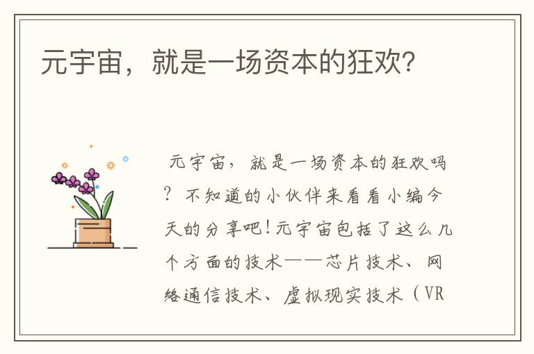 元宇宙,就是一场资本的狂欢?